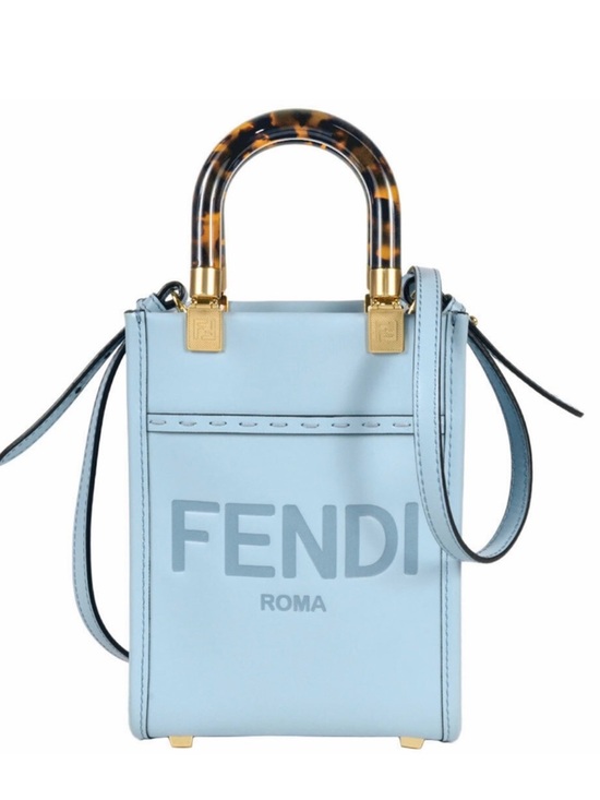 Fendi Handbags - Fendi Light Blue Mini Leather Tote with Tortoiseshell Handle